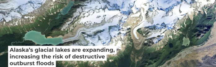 A study explored the evolution of several glacial lakes near Bering Glacier, Alaska. Google Earth, AirbusMaxar Technologies, CNES/Airbus